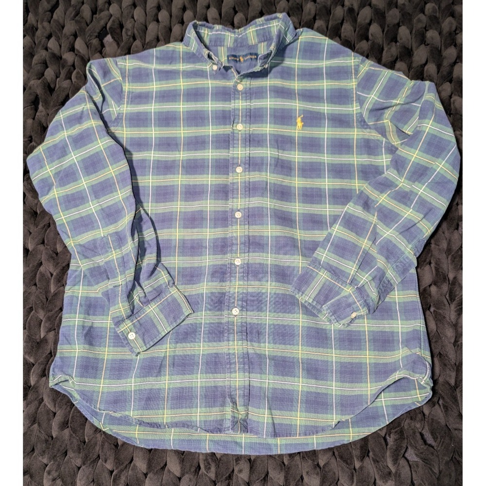 Ralph Lauren Long Sleeve Plaid Buttion-Down‎ Shirt Size Large Green/Blue